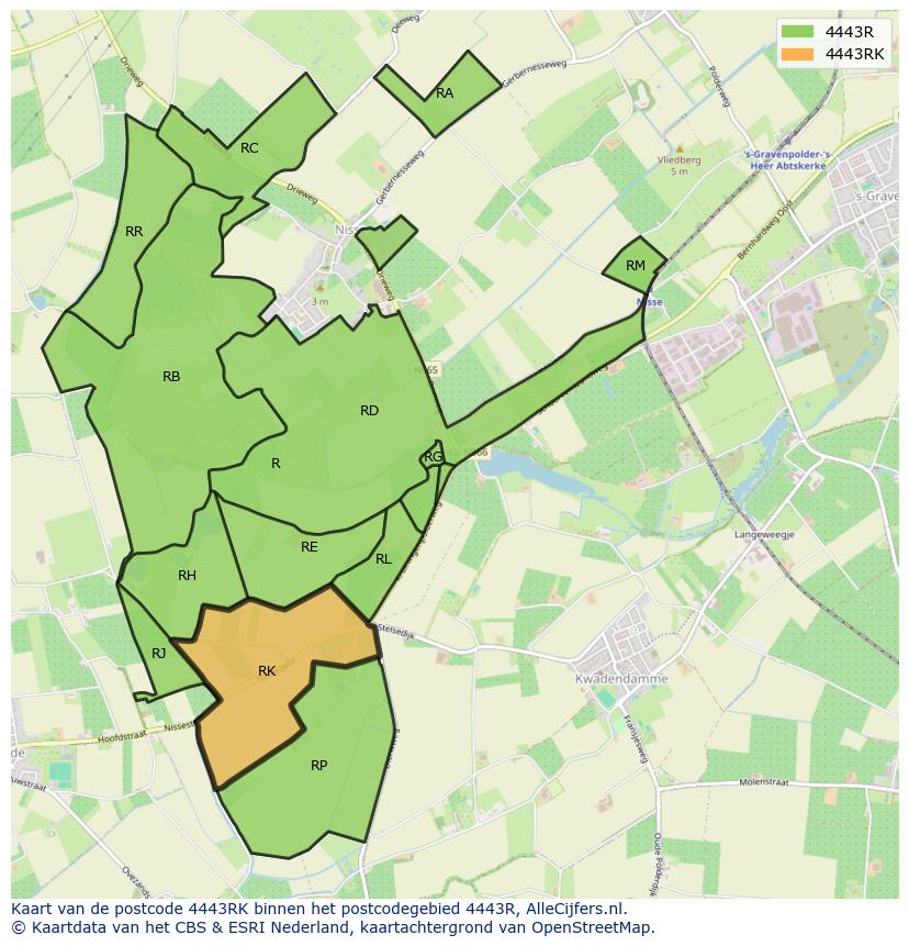 Afbeelding van het postcodegebied 4443 RK op de kaart.