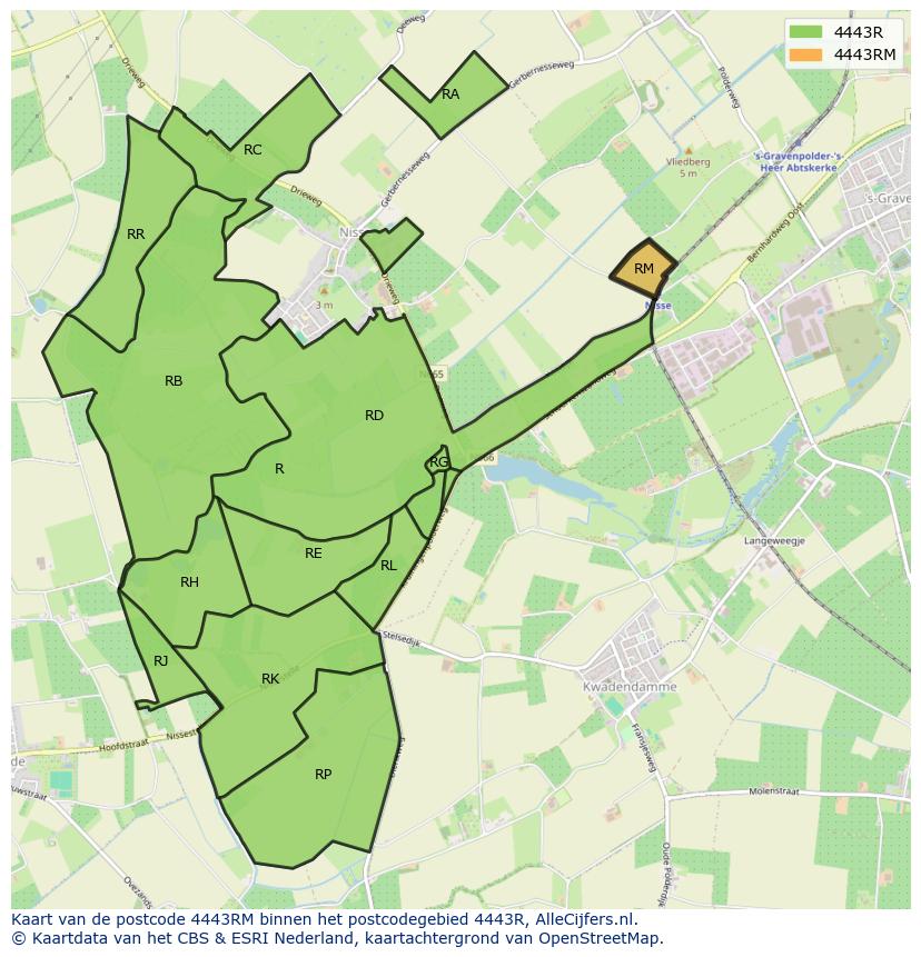 Afbeelding van het postcodegebied 4443 RM op de kaart.