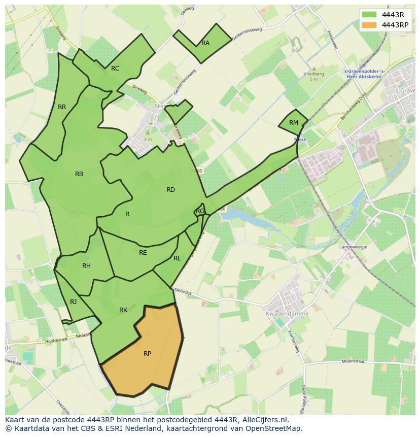 Afbeelding van het postcodegebied 4443 RP op de kaart.