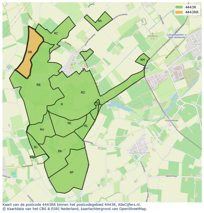 Afbeelding van het postcodegebied 4443 RR op de kaart.