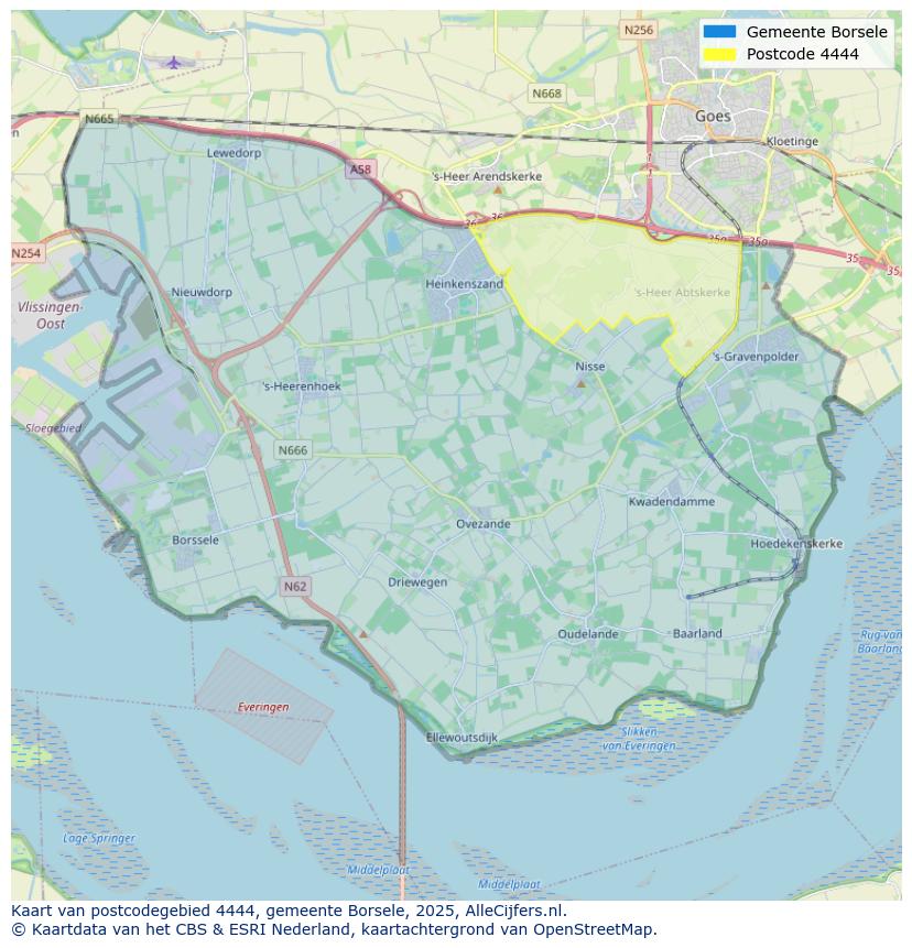 Afbeelding van het postcodegebied 4444 op de kaart.