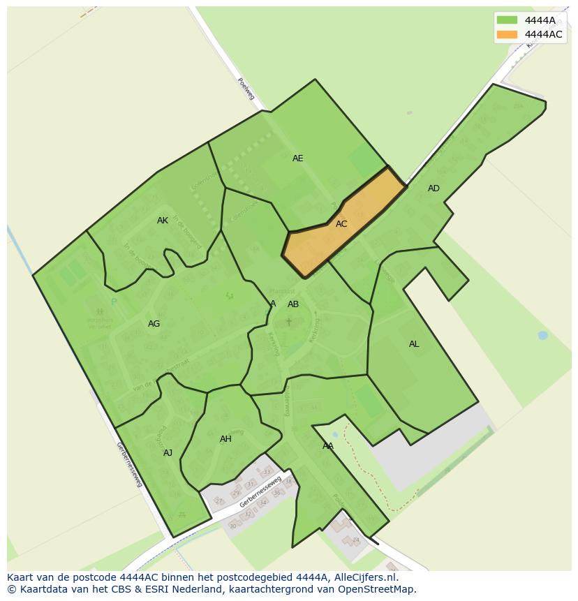 Afbeelding van het postcodegebied 4444 AC op de kaart.