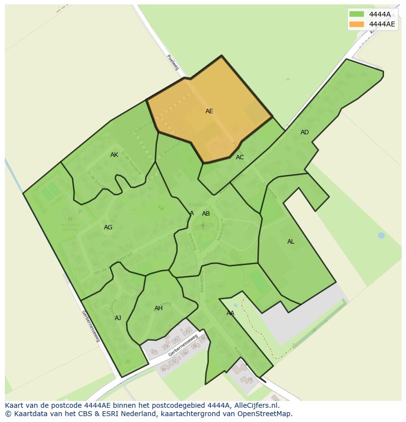 Afbeelding van het postcodegebied 4444 AE op de kaart.