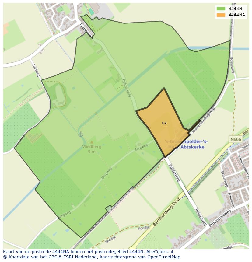 Afbeelding van het postcodegebied 4444 NA op de kaart.