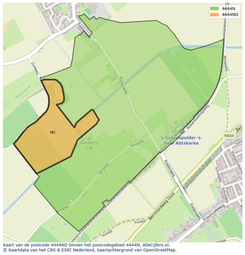 Afbeelding van het postcodegebied 4444 ND op de kaart.