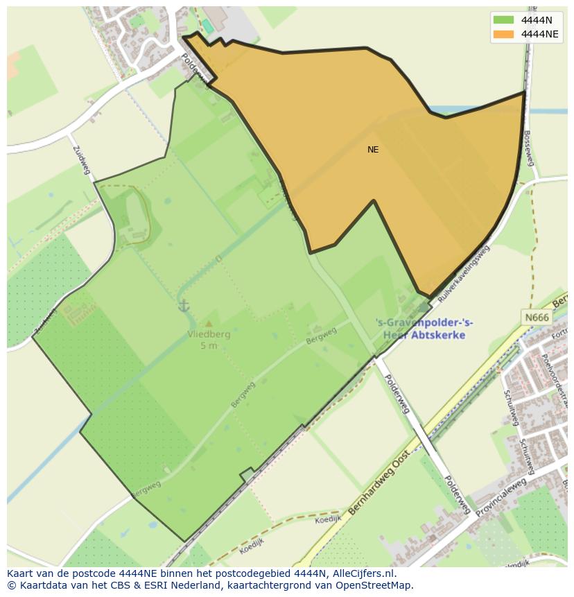 Afbeelding van het postcodegebied 4444 NE op de kaart.