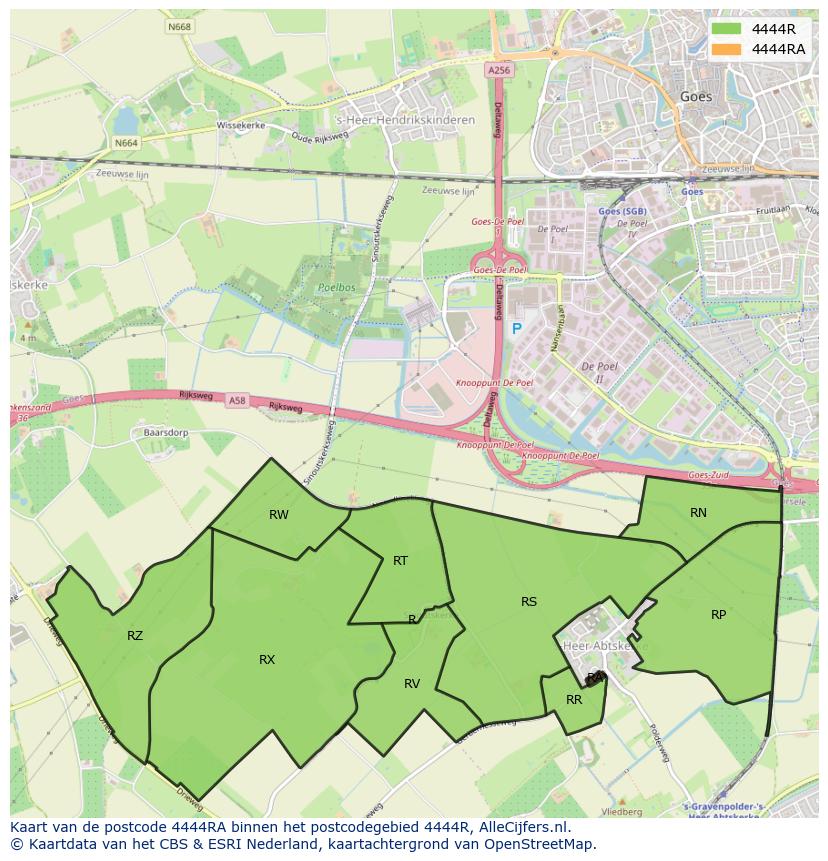 Afbeelding van het postcodegebied 4444 RA op de kaart.