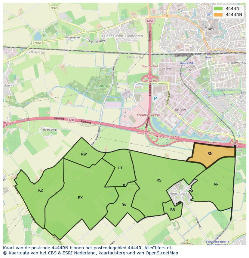 Afbeelding van het postcodegebied 4444 RN op de kaart.