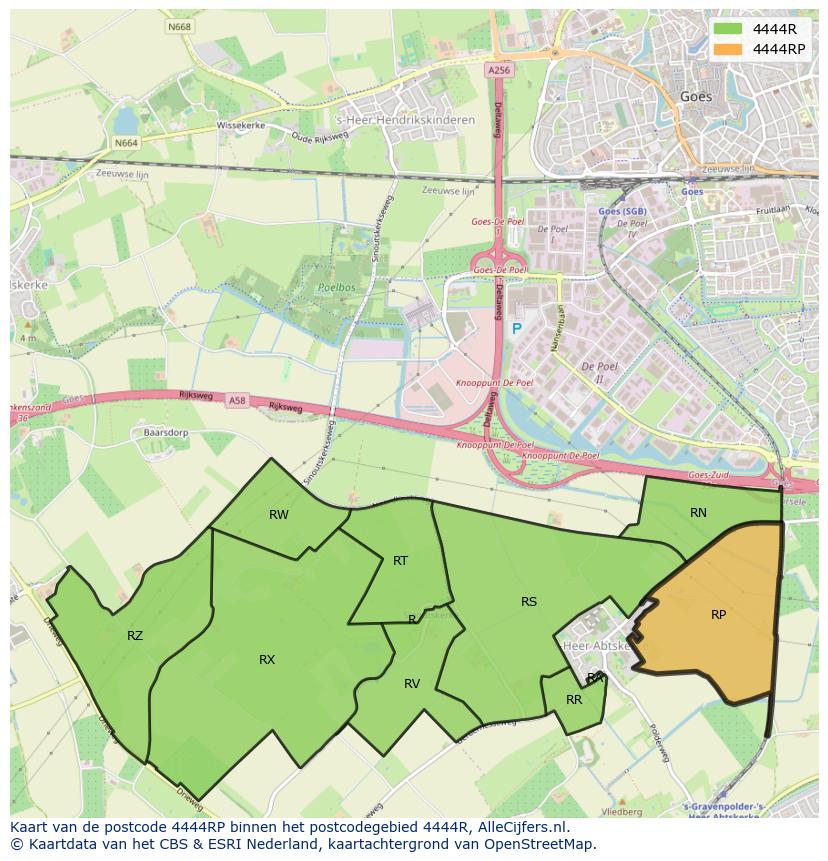 Afbeelding van het postcodegebied 4444 RP op de kaart.