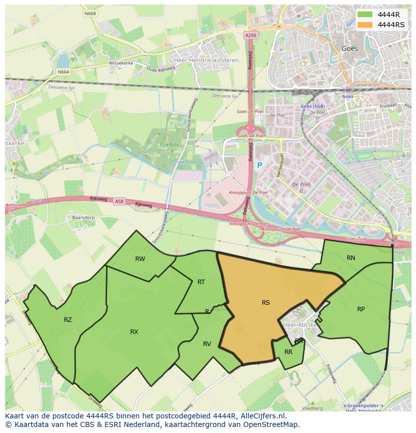 Afbeelding van het postcodegebied 4444 RS op de kaart.