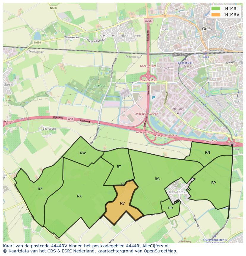 Afbeelding van het postcodegebied 4444 RV op de kaart.