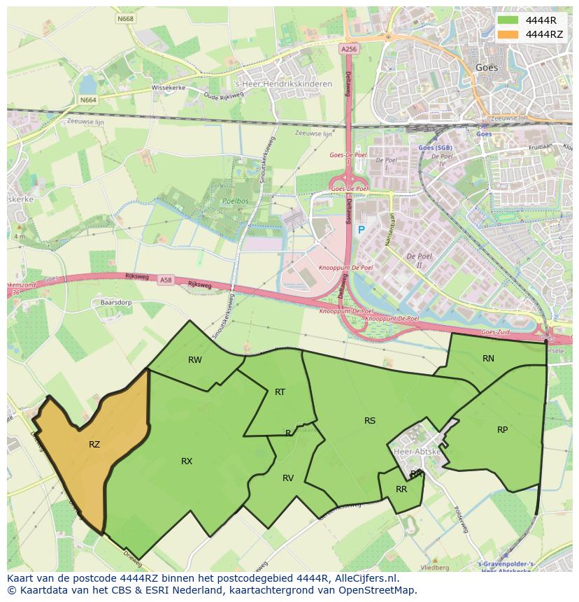 Afbeelding van het postcodegebied 4444 RZ op de kaart.