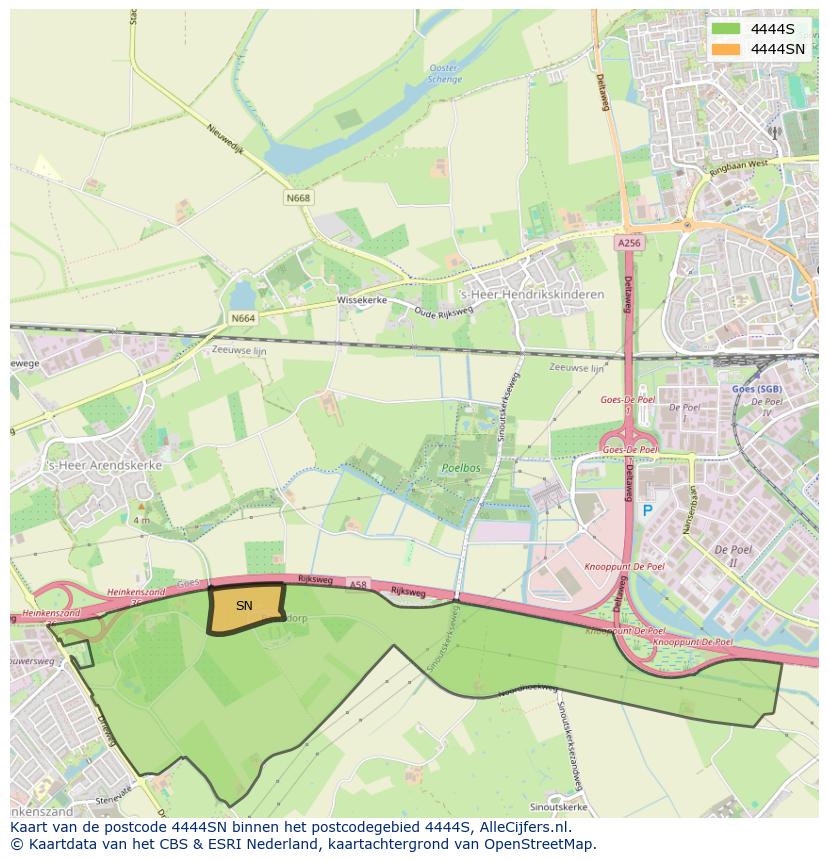 Afbeelding van het postcodegebied 4444 SN op de kaart.