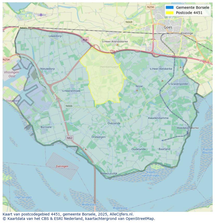 Afbeelding van het postcodegebied 4451 op de kaart.