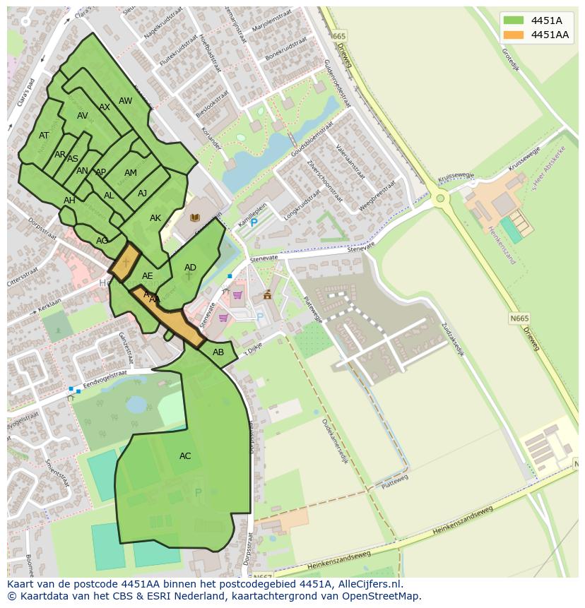 Afbeelding van het postcodegebied 4451 AA op de kaart.