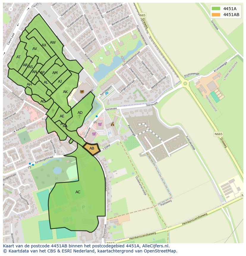 Afbeelding van het postcodegebied 4451 AB op de kaart.