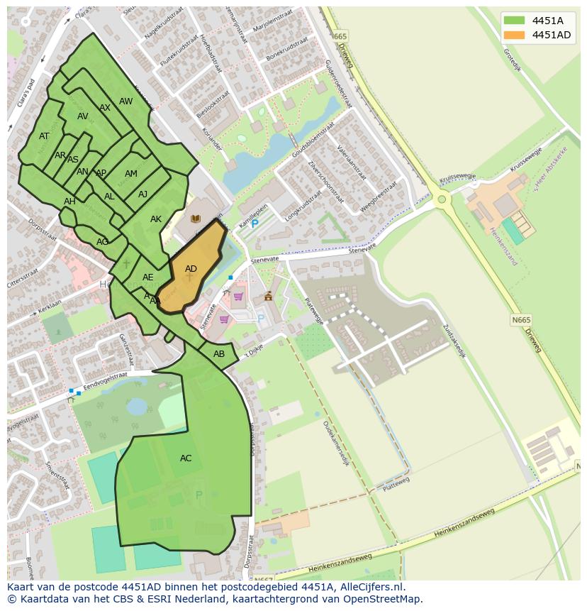 Afbeelding van het postcodegebied 4451 AD op de kaart.