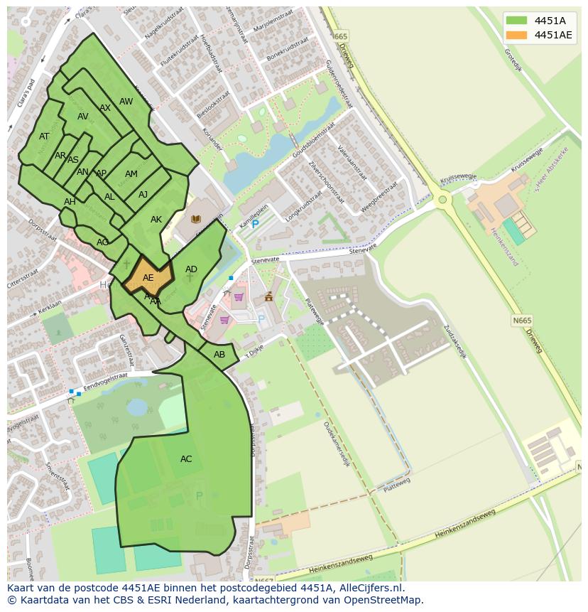 Afbeelding van het postcodegebied 4451 AE op de kaart.