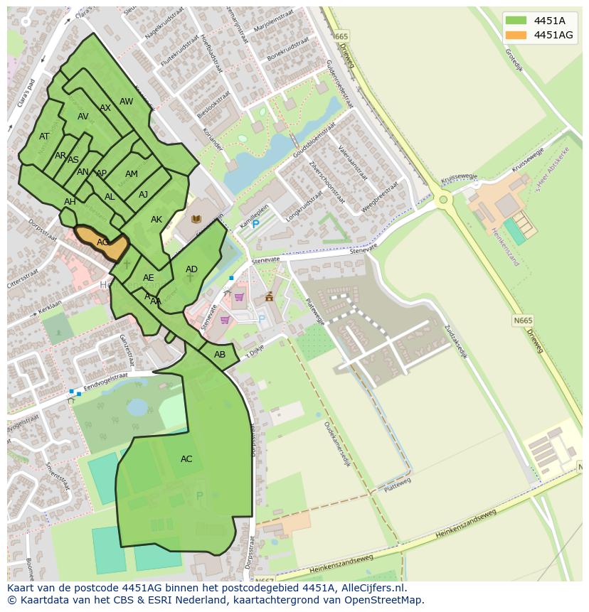 Afbeelding van het postcodegebied 4451 AG op de kaart.