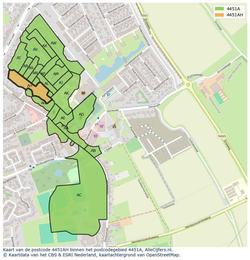 Afbeelding van het postcodegebied 4451 AH op de kaart.