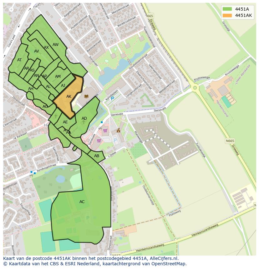 Afbeelding van het postcodegebied 4451 AK op de kaart.
