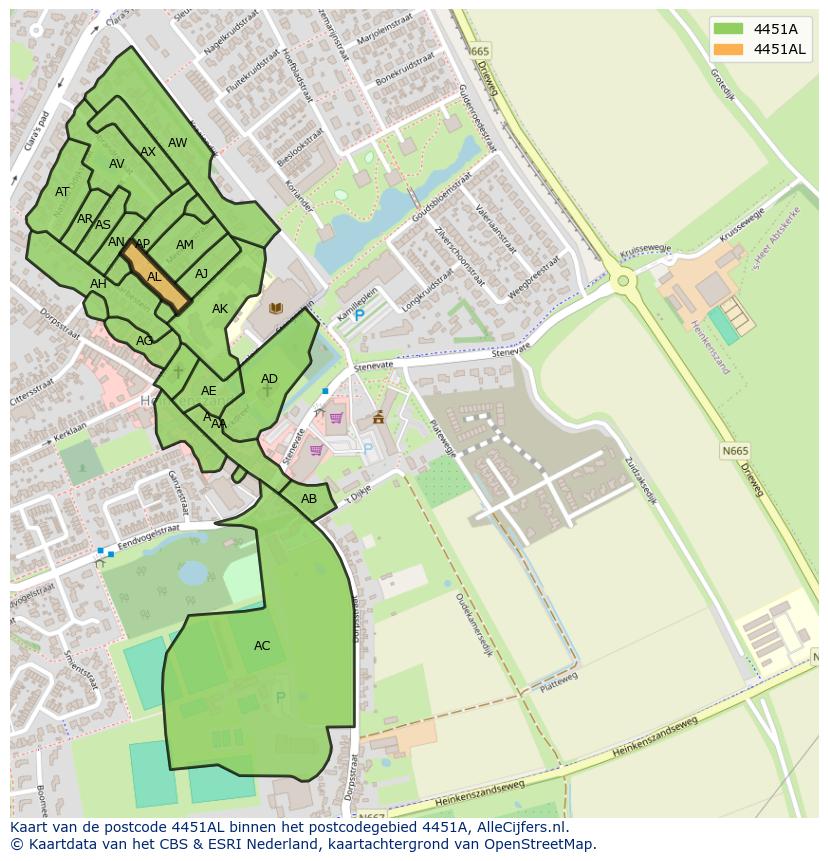 Afbeelding van het postcodegebied 4451 AL op de kaart.