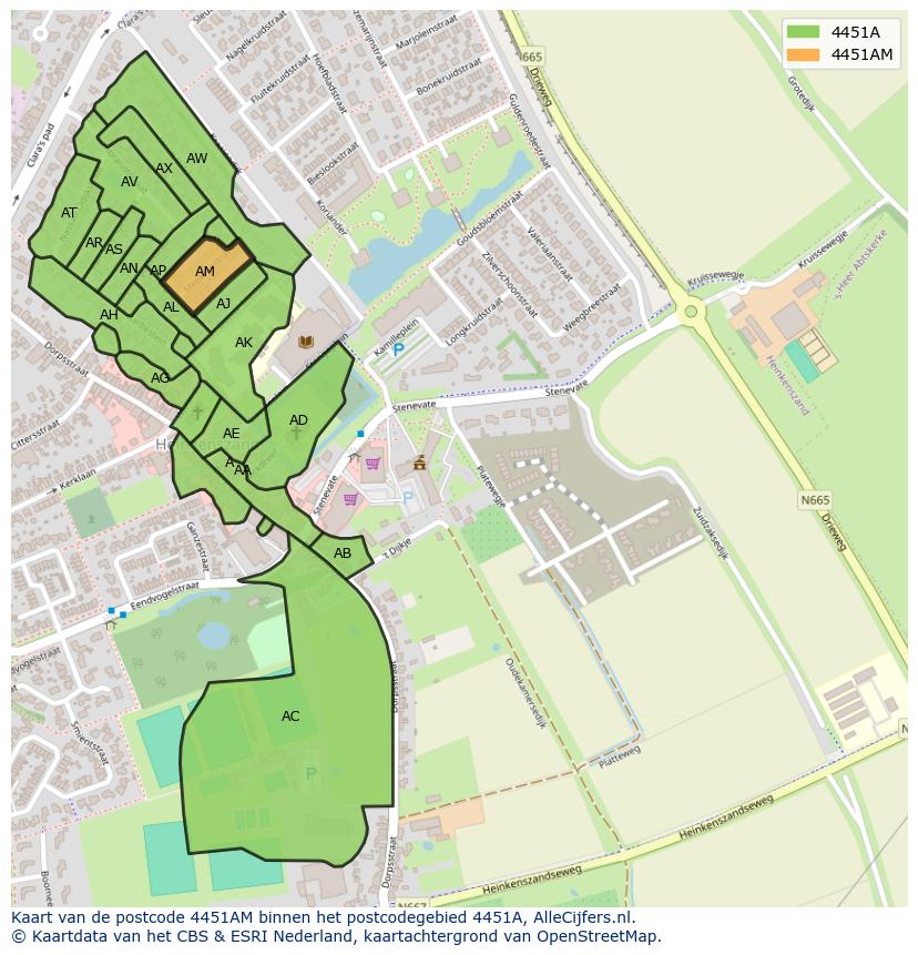 Afbeelding van het postcodegebied 4451 AM op de kaart.