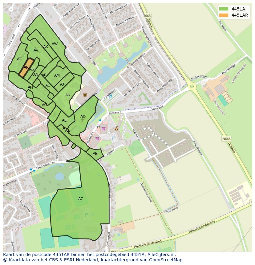 Afbeelding van het postcodegebied 4451 AR op de kaart.