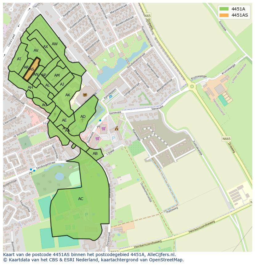 Afbeelding van het postcodegebied 4451 AS op de kaart.