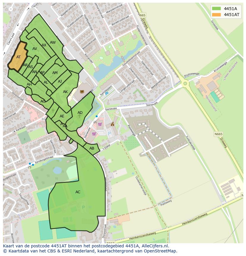 Afbeelding van het postcodegebied 4451 AT op de kaart.