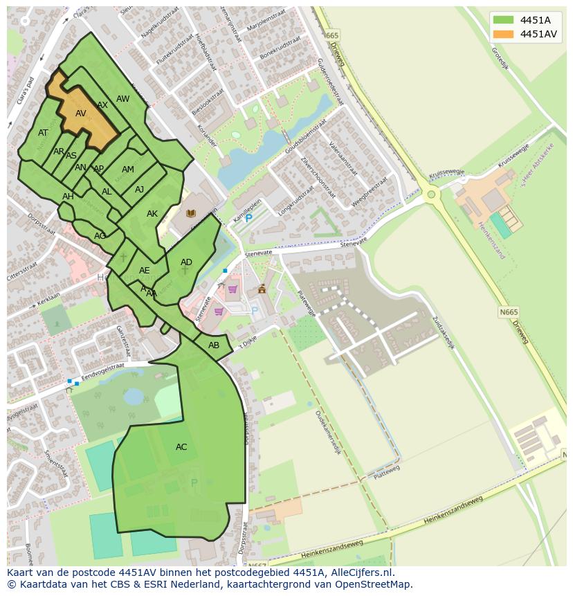 Afbeelding van het postcodegebied 4451 AV op de kaart.