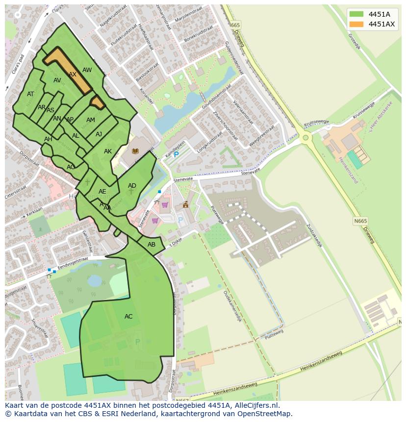 Afbeelding van het postcodegebied 4451 AX op de kaart.