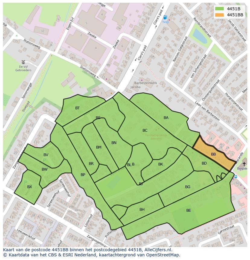 Afbeelding van het postcodegebied 4451 BB op de kaart.