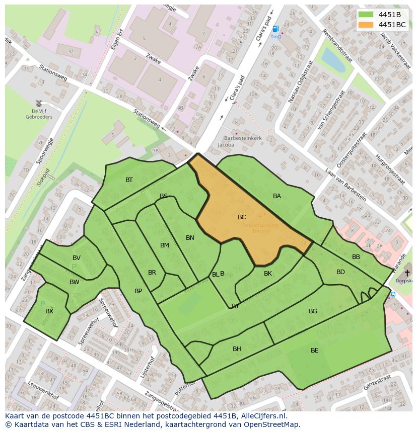Afbeelding van het postcodegebied 4451 BC op de kaart.
