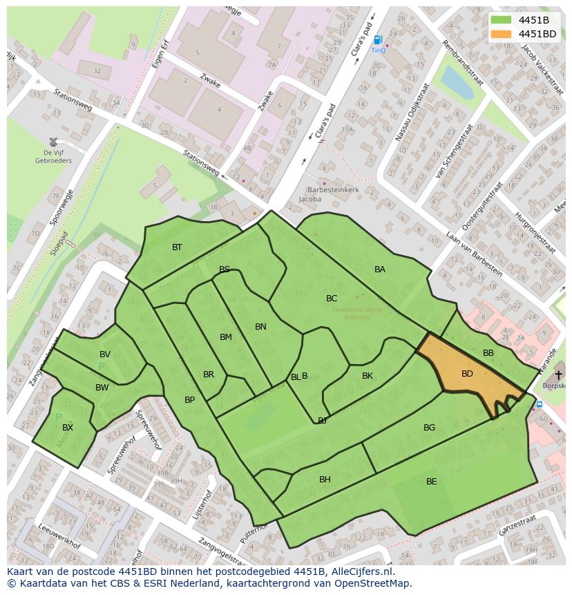 Afbeelding van het postcodegebied 4451 BD op de kaart.