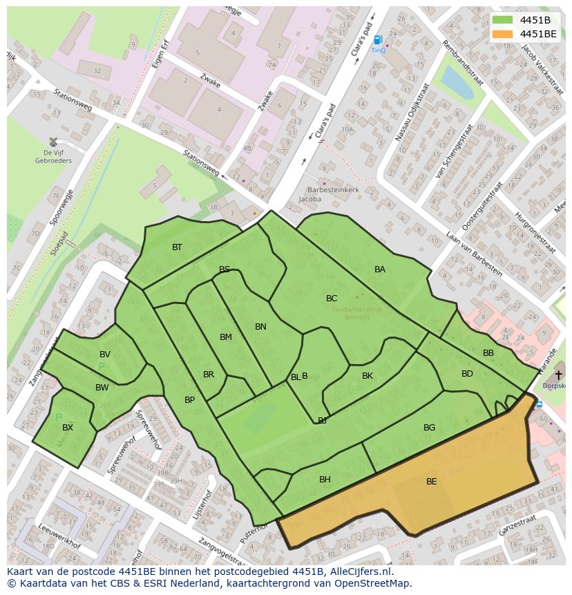 Afbeelding van het postcodegebied 4451 BE op de kaart.