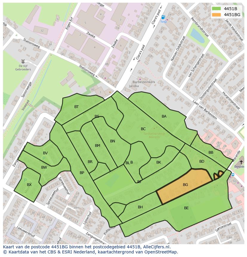 Afbeelding van het postcodegebied 4451 BG op de kaart.