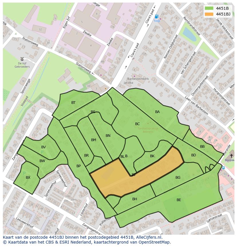Afbeelding van het postcodegebied 4451 BJ op de kaart.