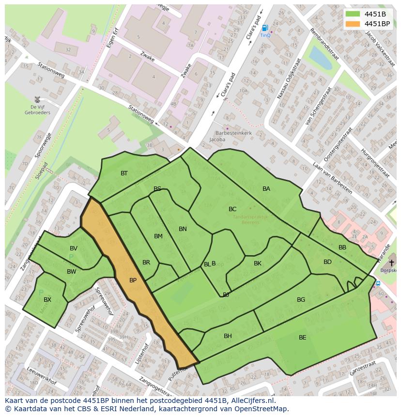 Afbeelding van het postcodegebied 4451 BP op de kaart.