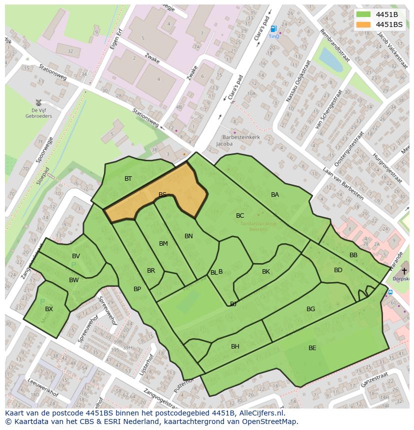 Afbeelding van het postcodegebied 4451 BS op de kaart.