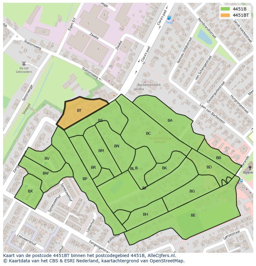 Afbeelding van het postcodegebied 4451 BT op de kaart.