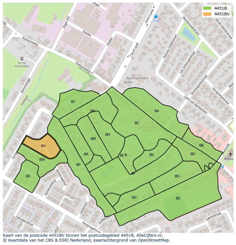 Afbeelding van het postcodegebied 4451 BV op de kaart.