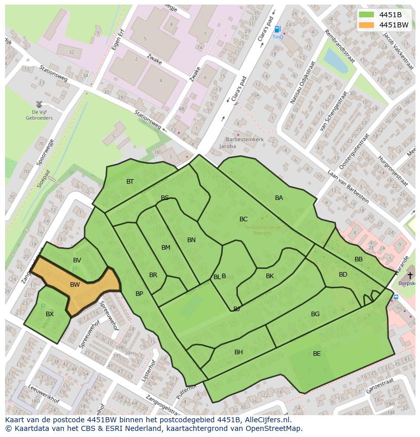 Afbeelding van het postcodegebied 4451 BW op de kaart.