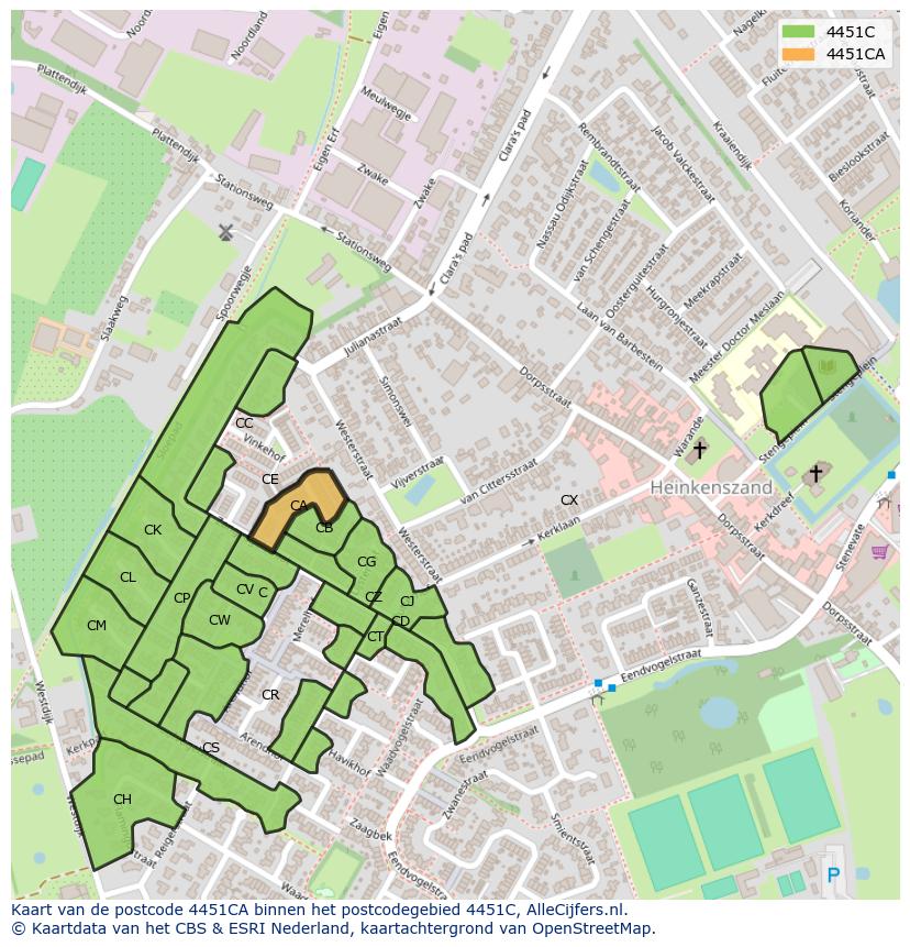 Afbeelding van het postcodegebied 4451 CA op de kaart.