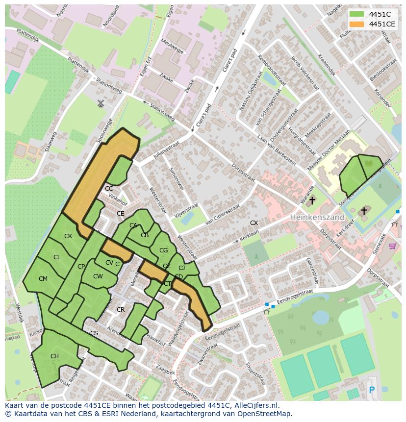Afbeelding van het postcodegebied 4451 CE op de kaart.