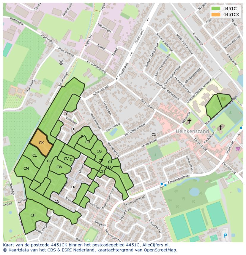 Afbeelding van het postcodegebied 4451 CK op de kaart.