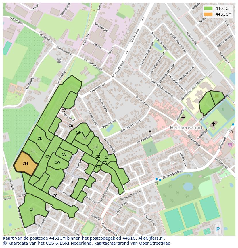 Afbeelding van het postcodegebied 4451 CM op de kaart.