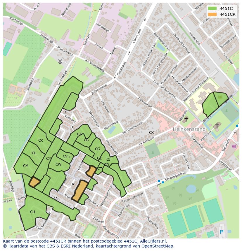 Afbeelding van het postcodegebied 4451 CR op de kaart.