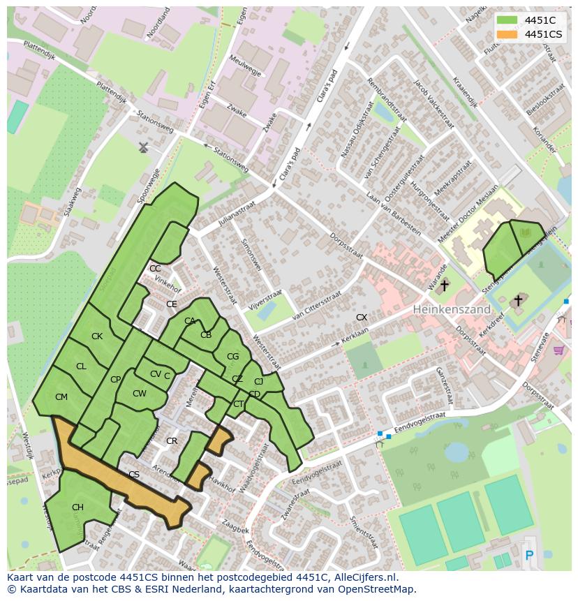 Afbeelding van het postcodegebied 4451 CS op de kaart.