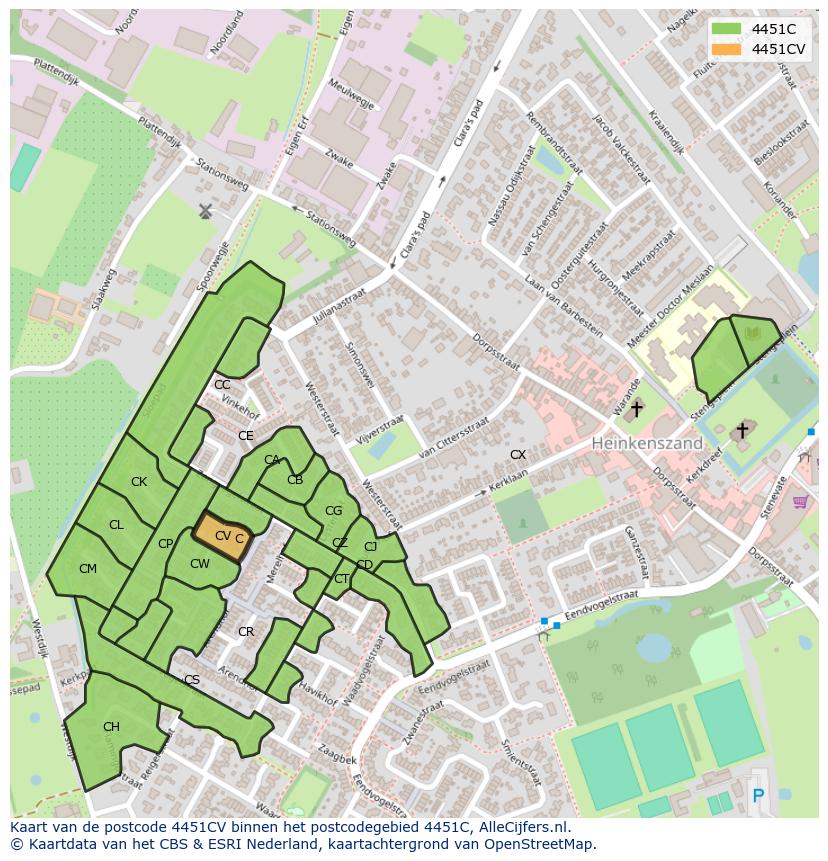Afbeelding van het postcodegebied 4451 CV op de kaart.